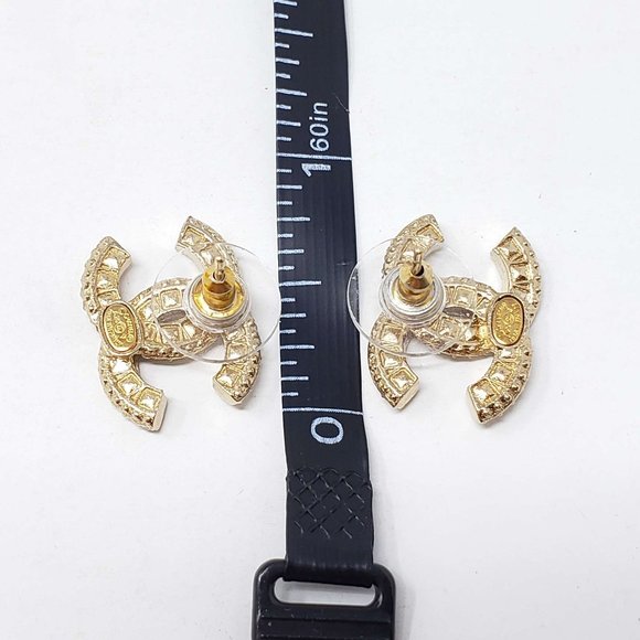 100% Authentic Chanel CC Goldish with stone Earrings - Picture 10 of 13